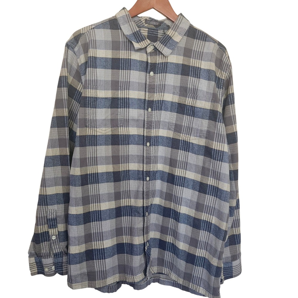 TOAD & CO Mens Plaid‎ Flannel Long Sleeve Button Up Shirt Brown Blue Size XXL